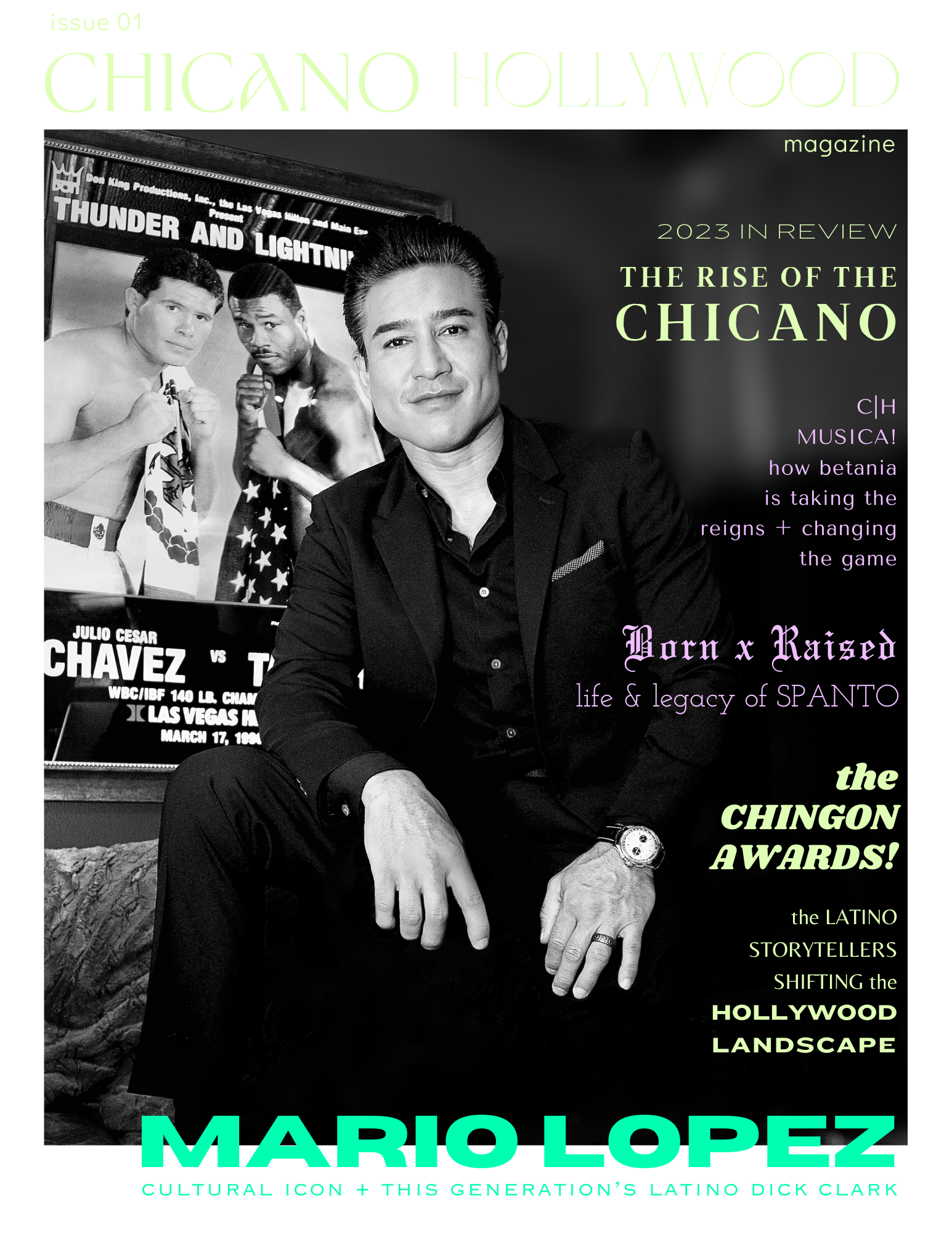 The front cover of the Chicano Hollywood magazine. The picture is of Mario Lopez.