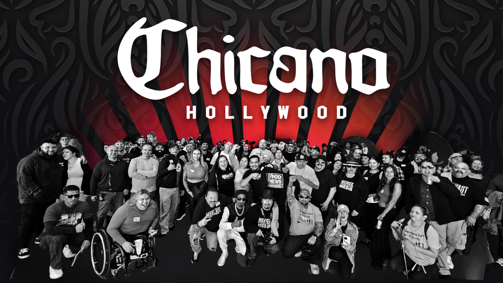 Black and white group picture of Chicano and Latino filmmakers